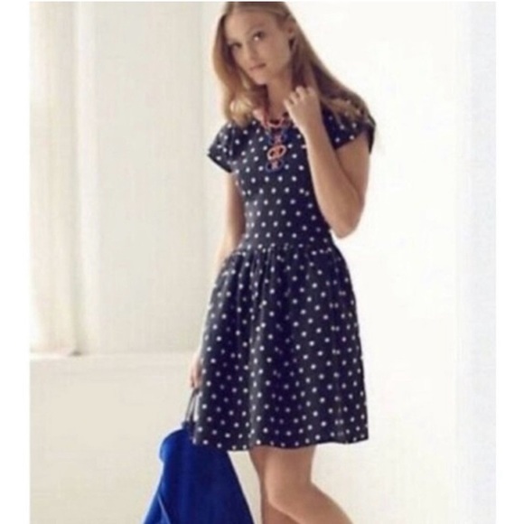 Anthropologie Dresses & Skirts - ANTHROPOLOGIE LILI’S CLOSET Women’s Linen Navy Blue Polka Dot Dress Size 2